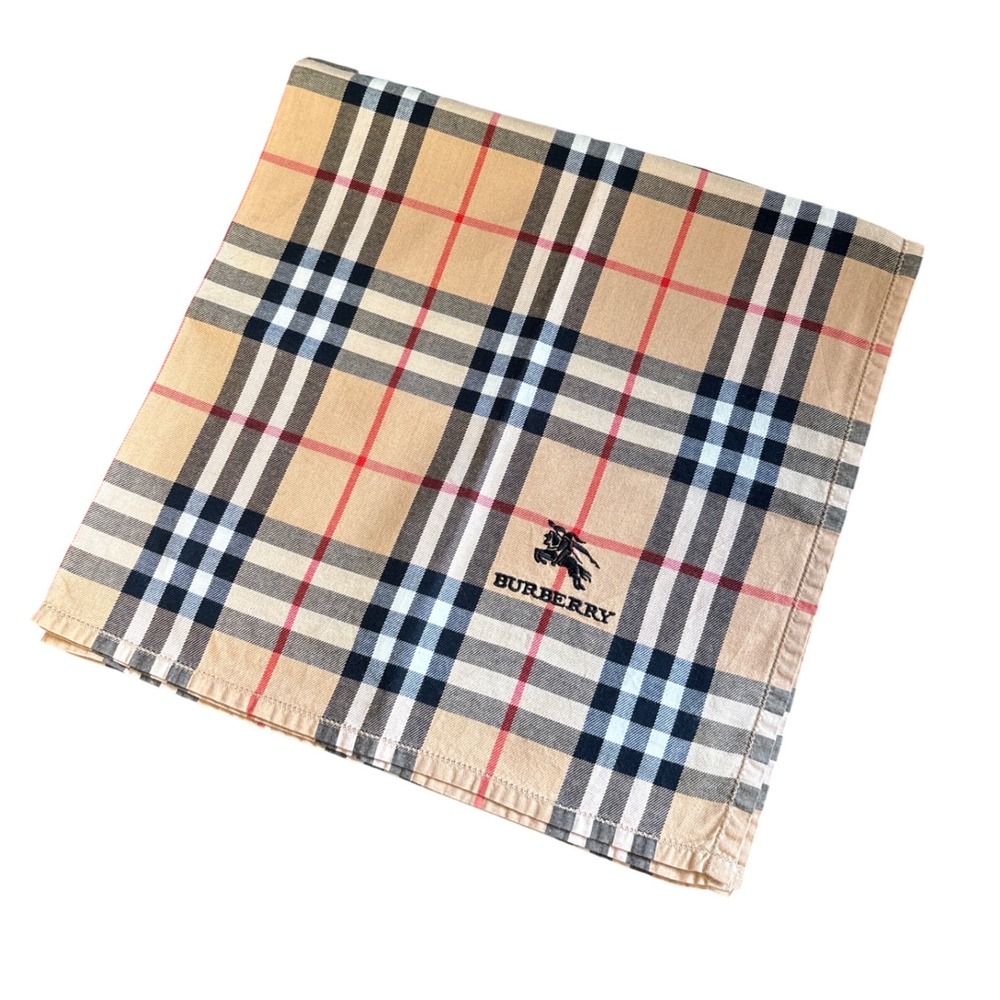Burberry Nova Check Handkerchief Tan Cotton Prorsum Knight Logo Pocket Square